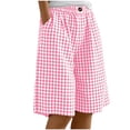 thumbnail image 1 of Girls’ Linen Blend Gingham Plaid Shorts High Waisted Wide Leg Pull On with Side Pockets Pink,Size 8 T, 1 of 9