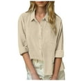 thumbnail image 1 of Girls Linen Butto𝐧 Down Shirts Long Roll Up Cuffed Sleeve Collared Blouses Casual Cotton Gauz𝐞 Tops with Pockets Dress Shirts, 1 of 6