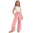 thumbnail image 1 of Girls Linen Pants Baggy Wide Leg Pants Casual Drawstring Pants Summer Fall Pants Loose Fit Trousers with Pockets 4T-4T, 1 of 4
