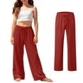 thumbnail image 1 of Girls Linen Pants - Breathable Baggy Wide Leg Flowy Pants High Waisted Loose Fit Comfy Beach Cover up Pants with Pockets, 1 of 7