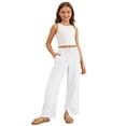 thumbnail image 1 of Girls Linen Pants Wide Leg Pants Casual Drawstring Pants Loose Fit Pants with Pockets 4T-4T, 1 of 4