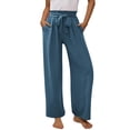 thumbnail image 1 of Girls Linen Wide Leg Pants Summer Loose Comfy Flowy Lounge Trousers Teen Trendy Petite Solid Lightweight Belted Pants, 1 of 7