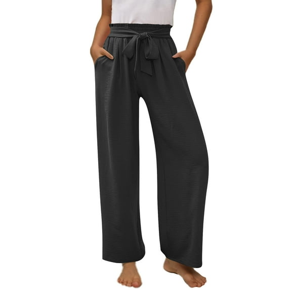 Girls Linen Wide Leg Pants Summer Loose Comfy Flowy Lounge Trousers Teen Trendy Petite Solid Lightweight Belted Pants