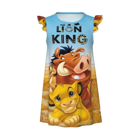 Girls Lion Kin Graphic Flutter Sleeve Soft Fabric Casual Dress for Home Sleep Dress Party Outdoor