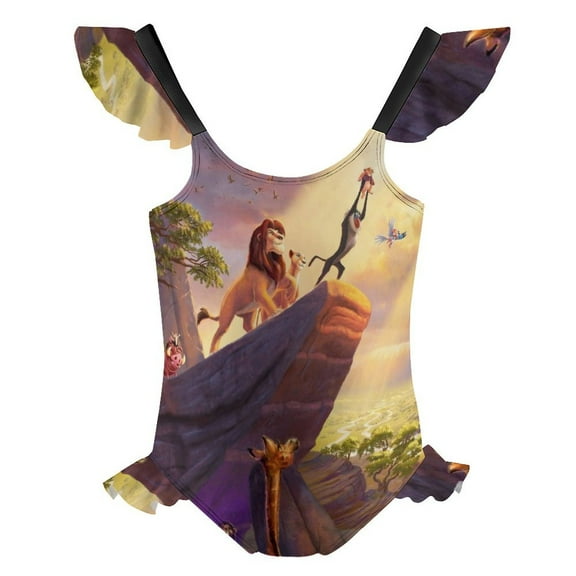 Girls Lion Kin One Piece Swimsuit Kids Cute Ruffle Bathing Suit Cartoon Swimwear