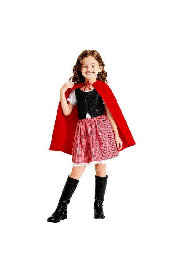 Girls Little Red Riding Hood Costume Dress with Hooded Cape for Halloween, Parties and Gift Giving