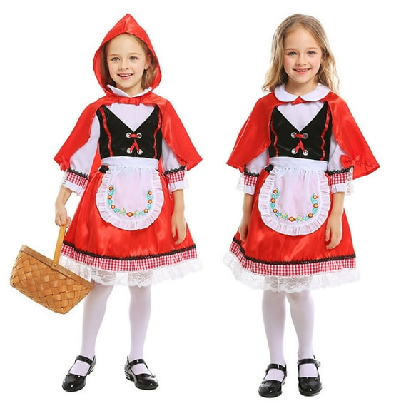 Girls Little Red Riding Hood Costume Sets Halloween Fancy-Dress for 3-8Y