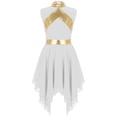 thumbnail image 1 of Girls Liturgical Praise Dance Dress Metallic Contrast Color Sleeveless Asymmetrical Hem Performance Costumes, 1 of 7