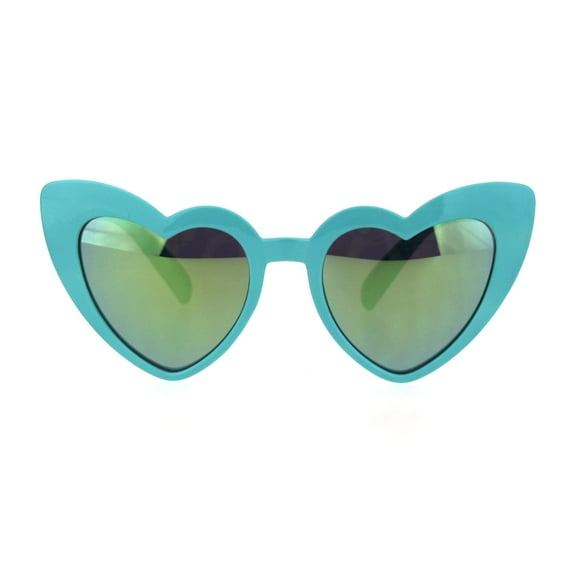 Girls Lolita Child Size Heart Shape Mirrored Cat Eye Plastic Sunglasses Mint