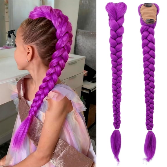 Girls Long Braided Ponytail Extension 26 Inch Pre Styled Clip In Hairpiece, Costume Wig Accessory for Halloween Anime Cosplay Stage Dress Up and Themed Party Photos