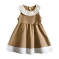 thumbnail image 1 of Girls Long Dress Toddler Girl Short Sleeve Collar Dresses Casual Spring Summer Easter Lace Smocked A-Line Sleeveless Sundress New Brown 2T, 1 of 3