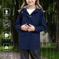 Rivete Button Girls Long Hooded Rain Jacket Snap Button Fall Outdoor Outerwear Coat ...