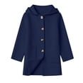 thumbnail image 1 of Girls Long Overcoat Single Breasted Hooded Fall Winter Fashion Jackets Thicken Thermal Casual Outwear with Pockets (4-5T, Navy), 1 of 9