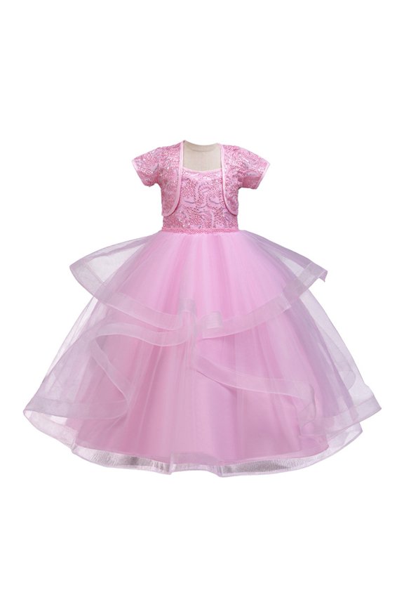 Girls Long Princess Dresses Gown Sleeveless Halter Strap Lace Princess Dresses with Cardigan Top 2Pcs/Set Party Ball Tulle Pageant Gowns for Evening, Wedding, Birthday,Size 4-14T