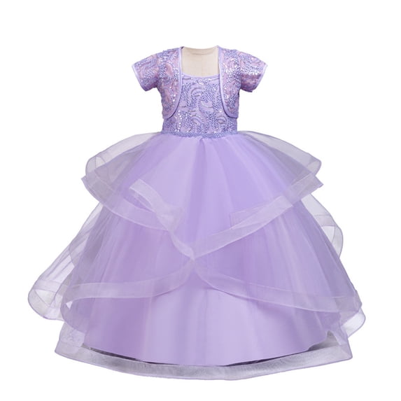 Girls Long Princess Dresses Gown Sleeveless Halter Strap Lace Princess Dresses with Cardigan Top 2Pcs/Set Party Ball Tulle Pageant Gowns for Evening, Wedding, Birthday,Size 4-14T