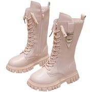 Girls Long Riding Boots Lace up Side Zipper Mid Calf Combat Booties Fashion Buckle Tall Fall Boots Little Kid Big Kid