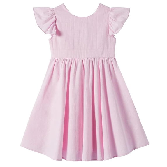 Girls Long Skirt Dress with Strap Waist in Solid Colors