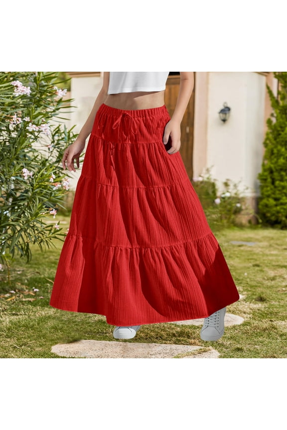 Girls Long Skirts Flowy Flared Ruffle Boho Summer Maxi Skirts Kids A-Line Elegant Tiered Layer Beach Clothes