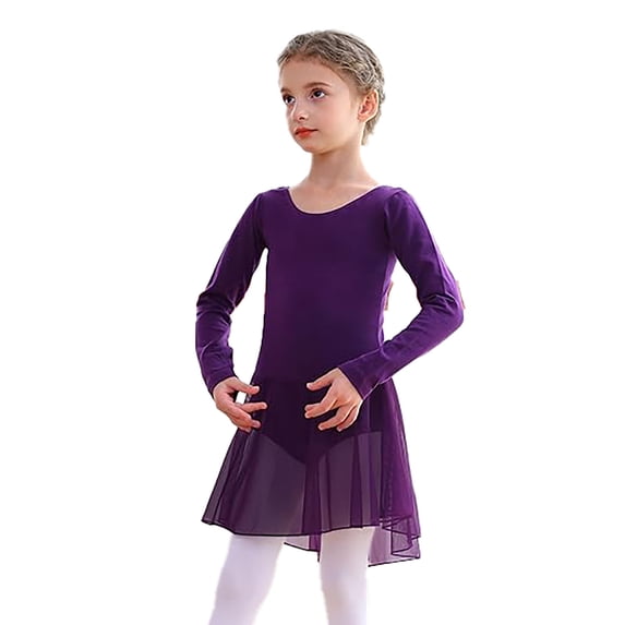 Girls Long Sleeve Ballet Dress Dance Leotard Tutu Outfit For Toddler Kids Performance Practice Soft Stretchy Comfortable