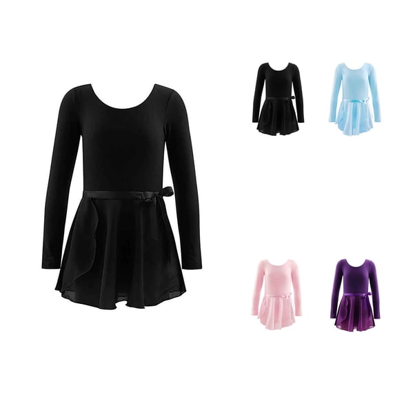 Girls Long Sleeve Ballet Leotard with Skirt – Two-Piece Dance Dress for Performance, Practice & Recital