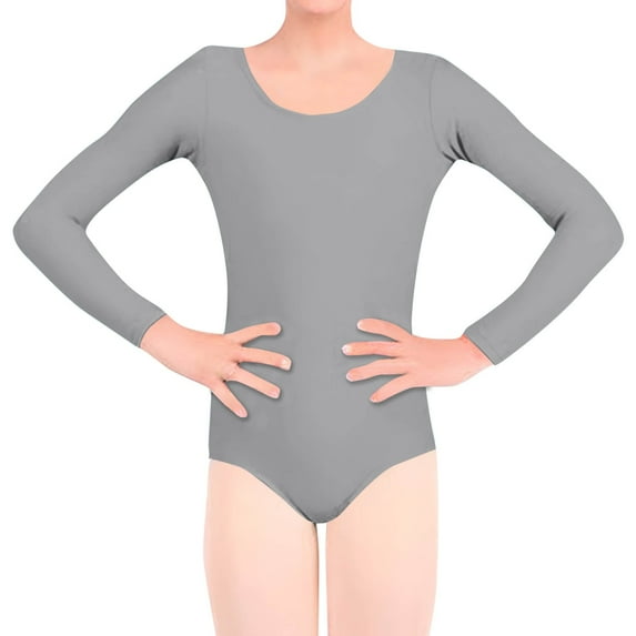 Girls Long Sleeve Ballet Leotards Trendy One-Piece Long Sleeve Rompers Size 5-18 Teens Juniors Solid Crewneck Stretchy Slim Soft Dance Jumpsuits Tops