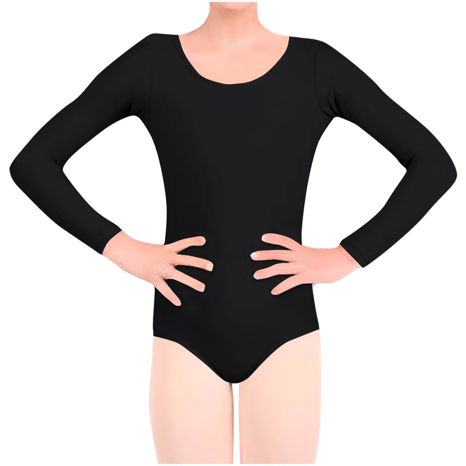 Girls Long Sleeve Ballet Leotards Trendy One-Piece Long Sleeve Rompers Size 5-18 Teens Juniors Solid Crewneck Stretchy Slim Soft Dance Jumpsuits Tops