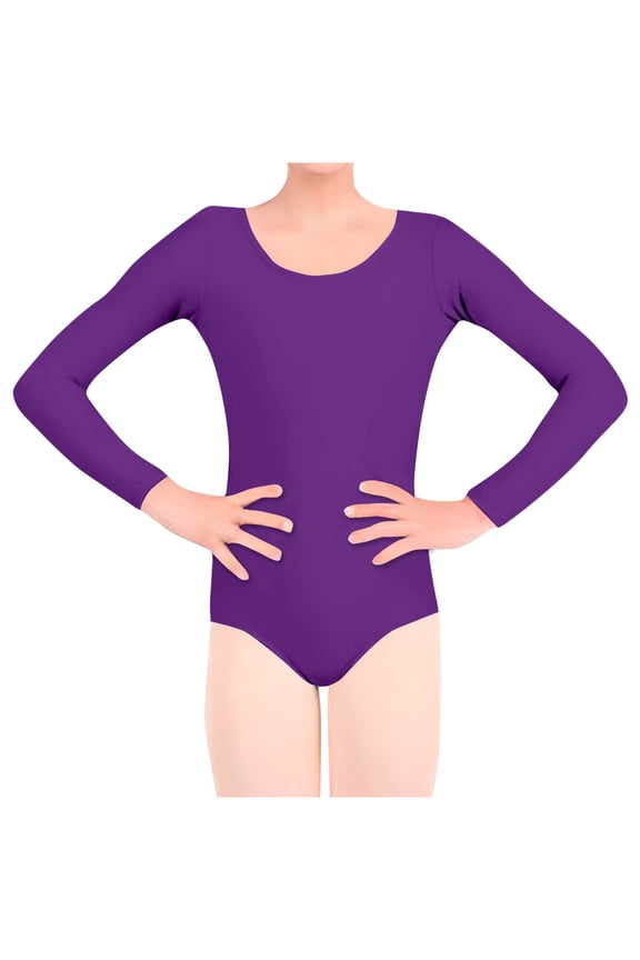 Girls Long Sleeve Ballet Leotards Trendy One-Piece Long Sleeve Rompers Size 5-18 Teens Juniors Solid Crewneck Stretchy Slim Soft Dance Jumpsuits Tops