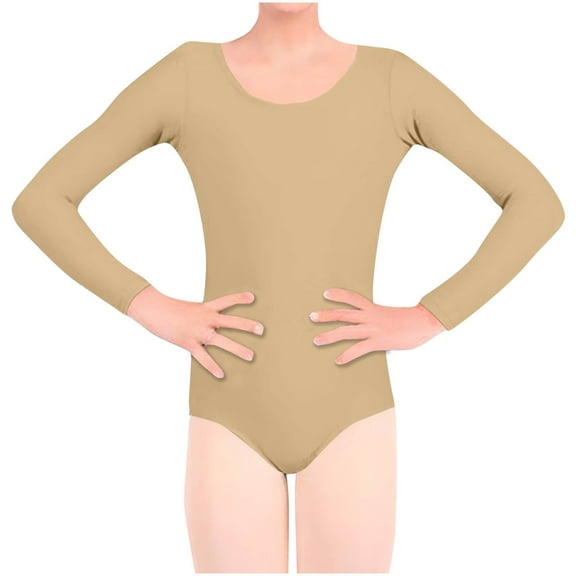 Girls Long Sleeve Ballet Leotards Trendy One-Piece Long Sleeve Rompers Size 5-18 Teens Juniors Solid Crewneck Stretchy Slim Soft Dance Jumpsuits Tops