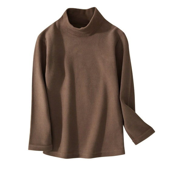 Girls Long Sleeve Basic T-Shirt Turtleneck Tops Fall And Winter Kids Casual Long Sleeve Knit Pullover Tops Coffee 13-14 Years