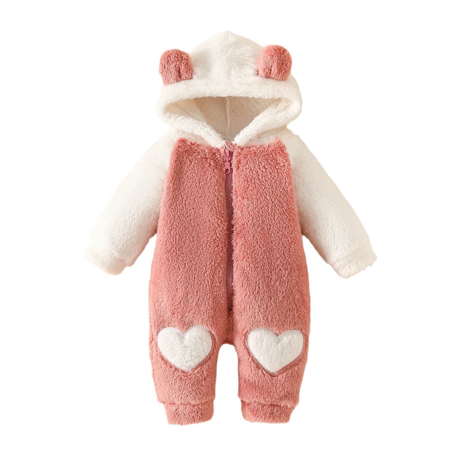 Newborn Clothing Solid Long Sleeve Hooded Button Pockets Romper Winter Warm Jumpsuit for Girls and Boys