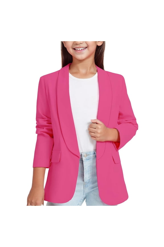Girls' Long Sleeve Blazer Suit Jacket, Formal Open Front Coat with Inner Pocket, British Style Smart Outfit for Youngsters, Fashionable and Tailored Garment
