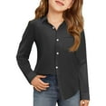 thumbnail image 1 of Girls Long Sleeve Button Down Shirt Classic Collared School Uniform Blouse with Front Pocket for Kids Teens, 1 of 4