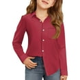 thumbnail image 1 of Girls Long Sleeve Button Down Shirt Classic Collared School Uniform Blouse with Front Pocket for Kids Teens, 1 of 4