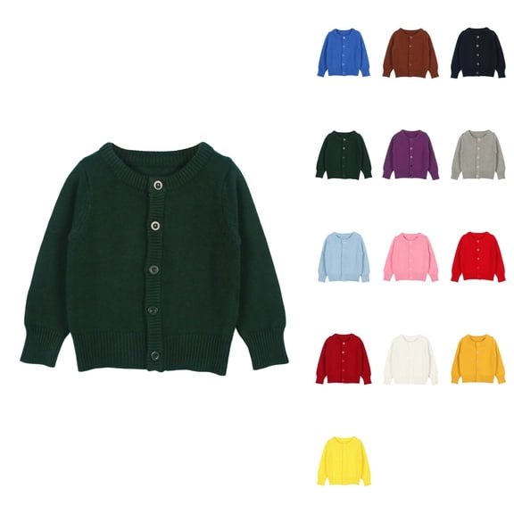 Girls' Long Sleeve Button-Front Knit Cardigan Sweater with Crew Neck for Toddlers 12M-6T