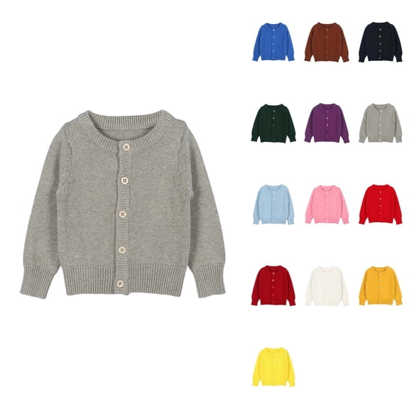 Girls' Long Sleeve Button-Front Knit Cardigan Sweater with Crew Neck for Toddlers 12M-6T