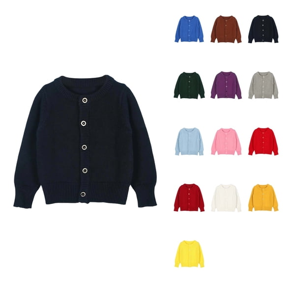Girls' Long Sleeve Button-Front Knit Cardigan Sweater with Crew Neck for Toddlers 12M-6T