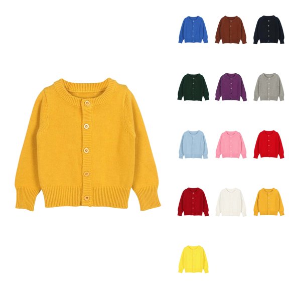 Girls' Long Sleeve Button-Front Knit Cardigan Sweater with Crew Neck for Toddlers 12M-6T