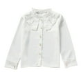 thumbnail image 1 of Girls Long Sleeve Button Up Shirt with Faux Pearls Decor Princess Cotton Light Button-Down Blouses 3-14 Years (9 Years, White), 1 of 7
