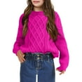 thumbnail image 1 of Girls Long Sleeve Cable Knit Sweater Crewneck Pullover Sweaters Kids Chunky Cute Fall Jumper Tops, 1 of 4