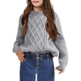 thumbnail image 1 of Girls Long Sleeve Cable Knit Sweater Crewneck Pullover Sweaters Kids Chunky Cute Fall Jumper Tops, 1 of 5