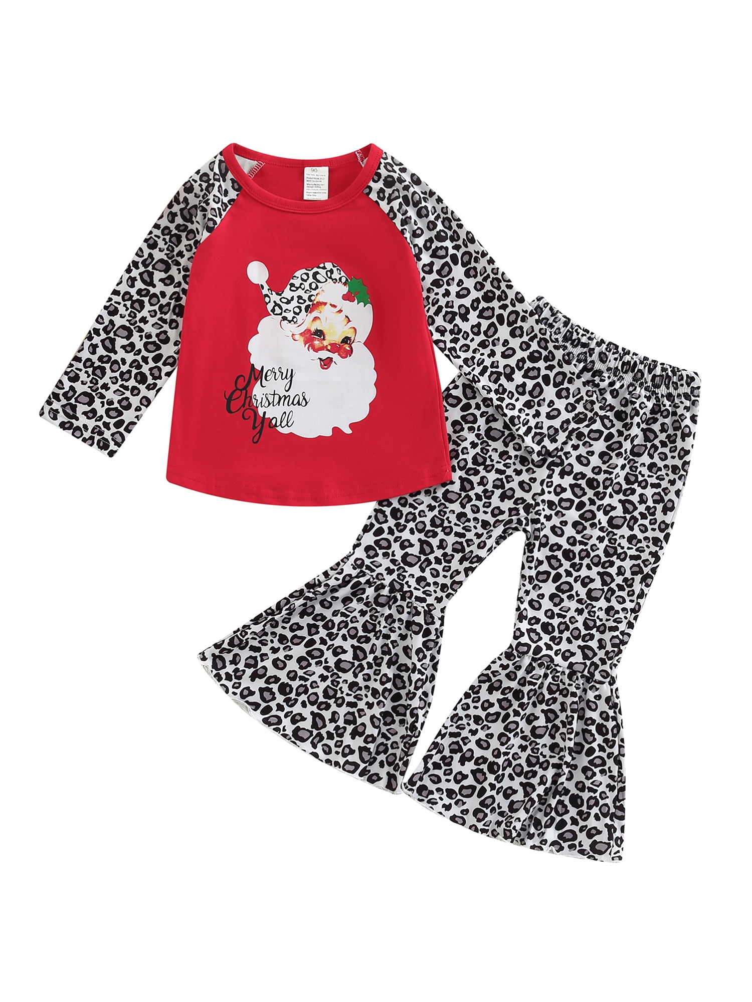 Girls Long Sleeve Car Santa Claus Tops Leopard Print Flared Pants girls-long-sleeve-car-santa-claus-tops-leopard-print-flared-pants