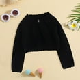 thumbnail image 1 of Girls' Long Sleeve Cardigan, Solid Color Open Front Knit Top with Lace Trim and Single Bow Detail, Lightweight Layer for Spring and Summer, Perfect for Party, School, and Casual Chic Outfits - Black, 1 of 9