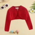 thumbnail image 1 of Girls' Long Sleeve Cardigan, Solid Color Open Front Knit Top with Lace Trim and Single Bow Detail, Lightweight Layer for Spring and Summer, Perfect for Party, School, and Casual Chic Outfits - Red, 1 of 9