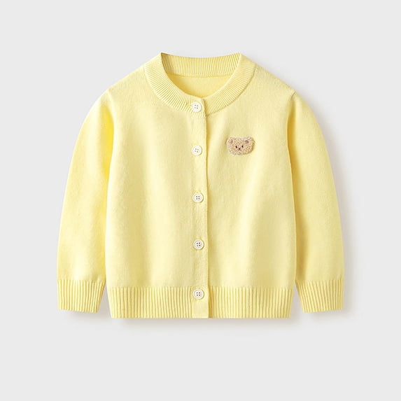 Girls Long Sleeve Cardigan Sweater Girls Button Closure Knitted Cable Cardigan Yellow 7 Years