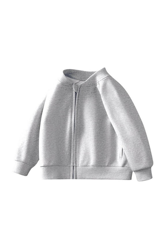 Girls Long Sleeve Cardigan Sweater New Children Solid Color Baseball Jacket Children's Baby Zipper Cardigan Kids Boys Girls Sports Coat Gray 6 Years