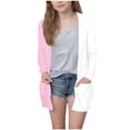 thumbnail image 1 of Girls Long Sleeve Cardigan Sweater New Girls Open Front Cardigan Fashion Color Block Casual Long Sleeve Jacket Lightweight Fall Outwear with Pockets White 150, 1 of 6