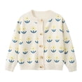 thumbnail image 1 of Girls' Long Sleeve Cardigans Lightweight Crewneck Sweater Classic Button-Up School Uniform Cute Flower Embroidery Knit Jacket, 1 of 5