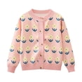 thumbnail image 1 of Girls' Long Sleeve Cardigans Lightweight Crewneck Sweater Classic Button-Up School Uniform Cute Flower Embroidery Knit Jacket, 1 of 5