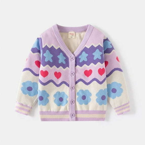 Girls Long Sleeve Casual Cardigan Kids Open Front Soft Knit Oversized Sweater Purple 5 Years