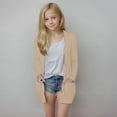 thumbnail image 1 of Girls Long Sleeve Casual Cardigan Kids Open Front Soft Knit Oversized Sweater with Pockets, 1 of 7